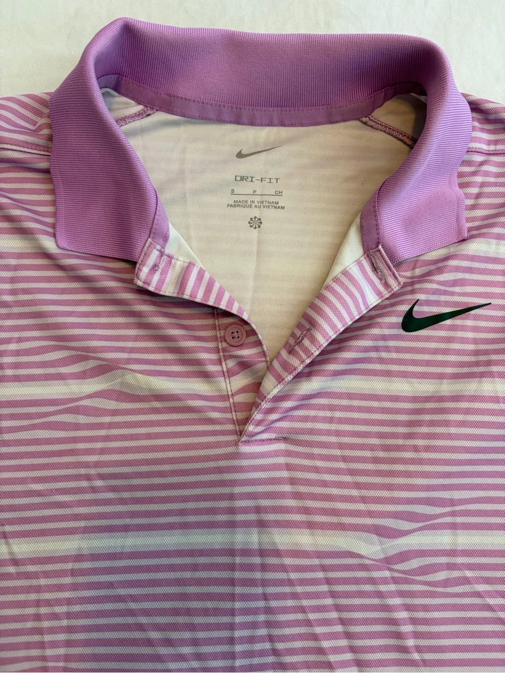 Nike Mens Light Purple and White Striped Polo Shirt Size S